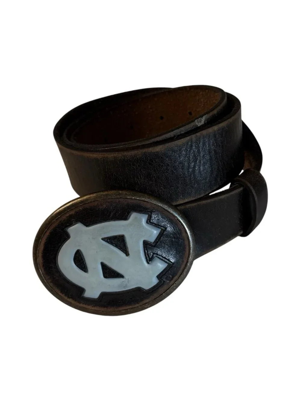 UNC Vtg Fossil Leather Belt Brass Buckle 90s Distressed